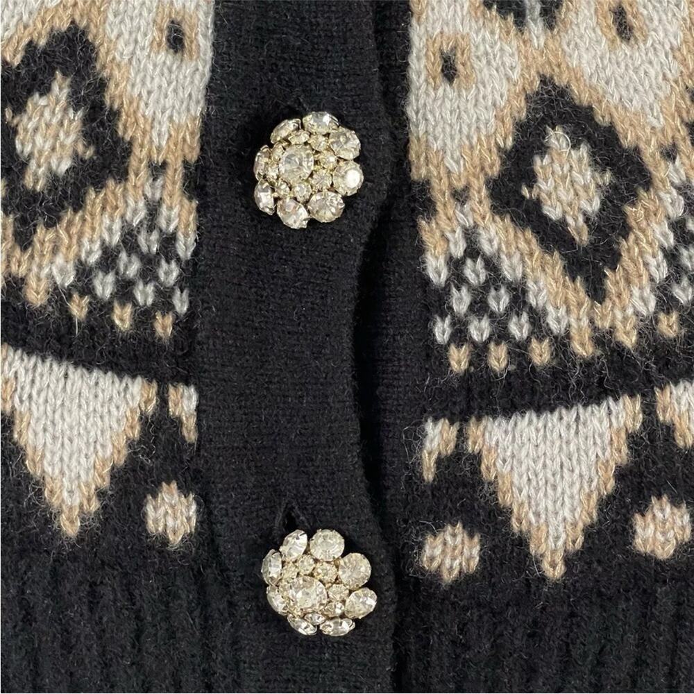 J.Crew fair isle cashmere cardigan rhinestone jewel buttons sweater size S - Picture 10 of 13